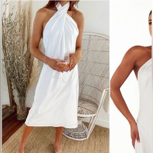 Show Me Your MuMu White Strapless Halter Midi Dress